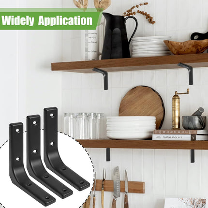 4 Pack Wall Shelf Brackets, 4 x 4 Inch Heavy Duty Shelf Support Bracket, Floating Shelf Bracket L Bracket Corner Brace Support Decorative Joint Angle Bracket, Matte Black.
