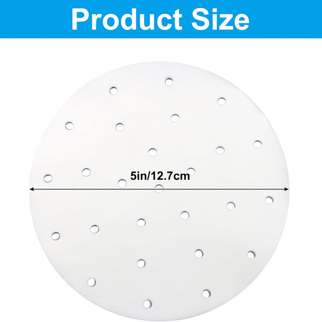 200 Pack Round Air Fryer Parchment Paper, 5 Inch Disposable Dumpling Steam Paper Perforated Bamboo Steamer Liners, Air Fryer Liner for Airfryer, Steaming Basket and Mores.