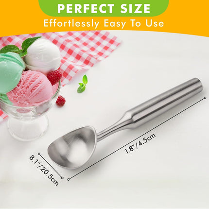 Ice Cream Scoop Stainless Steel. Ice Cream Scooper, Heavy Duty, Seamless Design, Comfortable Grip Long Handle, for Ice Cream, Gelato, Sorbet, Cookie Dough, Melon, Frozen Yogurt.