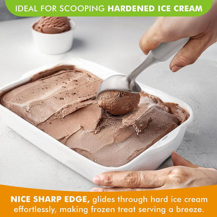 Ice Cream Scoop Stainless Steel. Ice Cream Scooper, Heavy Duty, Seamless Design, Comfortable Grip Long Handle, for Ice Cream, Gelato, Sorbet, Cookie Dough, Melon, Frozen Yogurt.