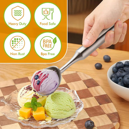 Ice Cream Scoop Stainless Steel. Ice Cream Scooper, Heavy Duty, Seamless Design, Comfortable Grip Long Handle, for Ice Cream, Gelato, Sorbet, Cookie Dough, Melon, Frozen Yogurt.