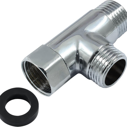 G1/2" 3 Way Diverter Valve, Solid Brass Tee Adapter Connection for Bath Shower Arm, Bidet Sprayer Faucet (Silver).