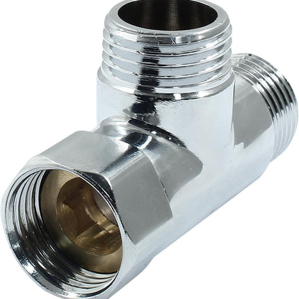 G1/2" 3 Way Diverter Valve, Solid Brass Tee Adapter Connection for Bath Shower Arm, Bidet Sprayer Faucet (Silver).