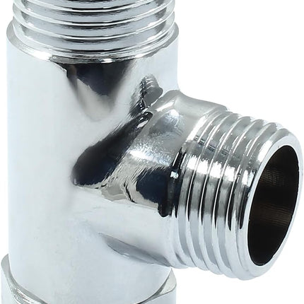 G1/2" 3 Way Diverter Valve, Solid Brass Tee Adapter Connection for Bath Shower Arm, Bidet Sprayer Faucet (Silver).