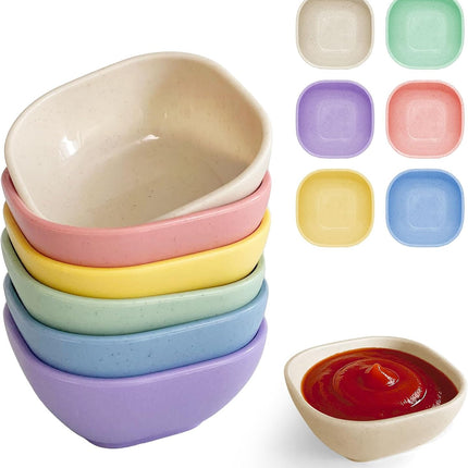 6 Pack Small Plastic Bowls 4.5 OZ Unbreakable Wheat Straw Dipping Bowls，plastic ramekins, Assorted Colors Dipping Sauce Cups, dip cups， Dessert, Ketchup.