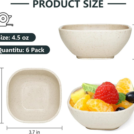 6 Pack Small Plastic Bowls 4.5 OZ Unbreakable Wheat Straw Dipping Bowls，plastic ramekins, Assorted Colors Dipping Sauce Cups, dip cups， Dessert, Ketchup.