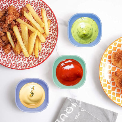 6 Pack Small Plastic Bowls 4.5 OZ Unbreakable Wheat Straw Dipping Bowls，plastic ramekins, Assorted Colors Dipping Sauce Cups, dip cups， Dessert, Ketchup.