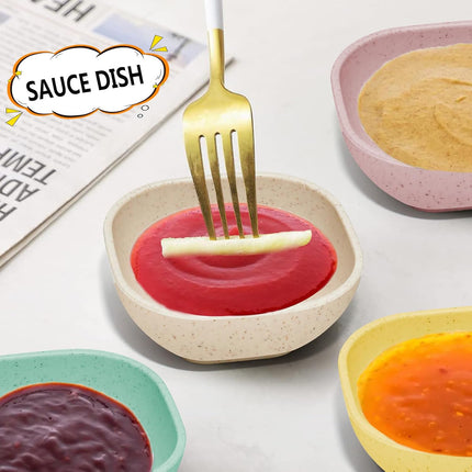 6 Pack Small Plastic Bowls 4.5 OZ Unbreakable Wheat Straw Dipping Bowls，plastic ramekins, Assorted Colors Dipping Sauce Cups, dip cups， Dessert, Ketchup.