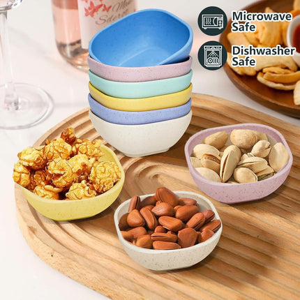6 Pack Small Plastic Bowls 4.5 OZ Unbreakable Wheat Straw Dipping Bowls，plastic ramekins, Assorted Colors Dipping Sauce Cups, dip cups， Dessert, Ketchup.