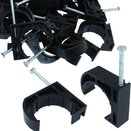 50 PCS 1" Half Clamp Fixture Black J-Hook with Nail J Clamps For 1" PEX Tubing/Pipe Support.