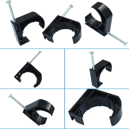 50 PCS 1" Half Clamp Fixture Black J-Hook with Nail J Clamps For 1" PEX Tubing/Pipe Support.