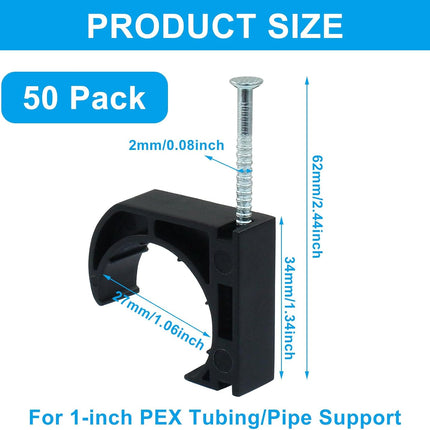 50 PCS 1" Half Clamp Fixture Black J-Hook with Nail J Clamps For 1" PEX Tubing/Pipe Support.