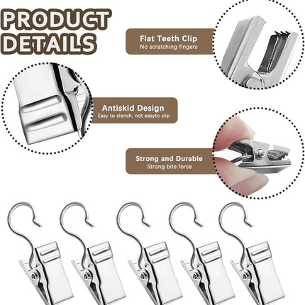 Small Hanging Clip for Curtains - 100 Pack Camper Awning Lights Clips with Light Hanger Hooks, Best for Camp Tent Photo Display Indoor Outdoor Decoration（Silver）.
