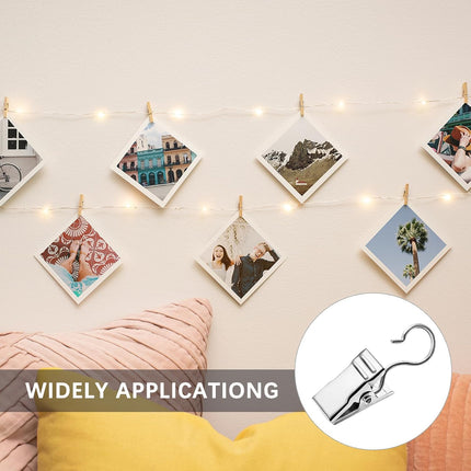 Small Hanging Clip for Curtains - 100 Pack Camper Awning Lights Clips with Light Hanger Hooks, Best for Camp Tent Photo Display Indoor Outdoor Decoration（Silver）.