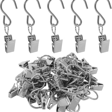 50 Pack Stainless Steel S Hooks Curtain Clips, Hanging Hangers Party Lights Clips, 2.4 Inch Silver Art Craft Display for Home Decor/Party Planners/Garden.