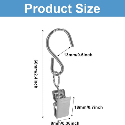 50 Pack Stainless Steel S Hooks Curtain Clips, Hanging Hangers Party Lights Clips, 2.4 Inch Silver Art Craft Display for Home Decor/Party Planners/Garden.
