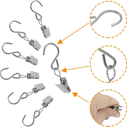 50 Pack Stainless Steel S Hooks Curtain Clips, Hanging Hangers Party Lights Clips, 2.4 Inch Silver Art Craft Display for Home Decor/Party Planners/Garden.