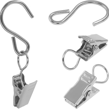 50 Pack Stainless Steel S Hooks Curtain Clips, Hanging Hangers Party Lights Clips, 2.4 Inch Silver Art Craft Display for Home Decor/Party Planners/Garden.
