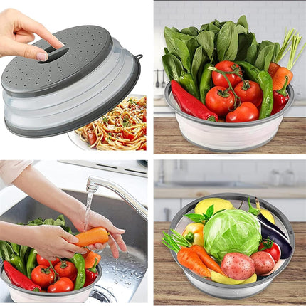 Microwave Splatter Cover Vented for Food, Splatter Guard & Colander Kitchen Gadget for Fruit Vegetables Microwave Plate Cover with Hook Hole,Dishwasher-Safe,BPA-Free Silicone & Plastic (1 Pack).