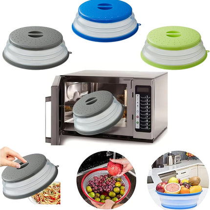 Microwave Splatter Cover Vented for Food, Splatter Guard & Colander Kitchen Gadget for Fruit Vegetables Microwave Plate Cover with Hook Hole,Dishwasher-Safe,BPA-Free Silicone & Plastic (1 Pack).