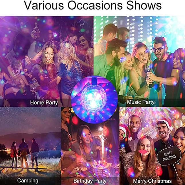 2Pcs Colorful Rotating Magic Ball Disco Ball Light Bulb with Sockets, Plug in RGB LED Stage Light for Home Room Dance Parties.