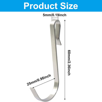 20 Pack J Shaped Clip-on Hook, Stainless Steel Wire Rack Clip-on Hanger, Hanging Sink Grid Shelf for Kitchen/Bedroom/Office (Silver).