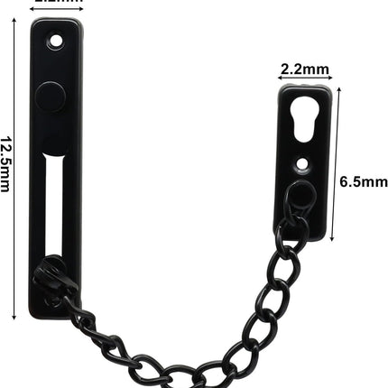 Heavy Duty Door Chain Lock with Mounting Screws, Stainless Steel Door Chain Guard for Front Doors, Pet Safe (Black, 2 Pack).