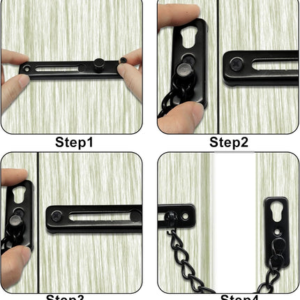 Heavy Duty Door Chain Lock with Mounting Screws, Stainless Steel Door Chain Guard for Front Doors, Pet Safe (Black, 2 Pack).
