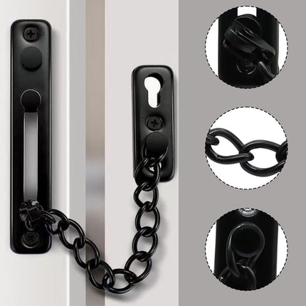 Heavy Duty Door Chain Lock with Mounting Screws, Stainless Steel Door Chain Guard for Front Doors, Pet Safe (Black, 2 Pack).