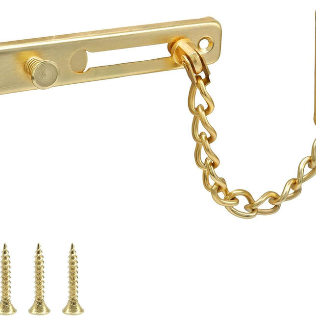 Heavy Duty Door Chain Lock with Mounting Screws, Stainless Steel Door Chain Guard for Front Doors, Pet Safe (Gold, 1 Pack).