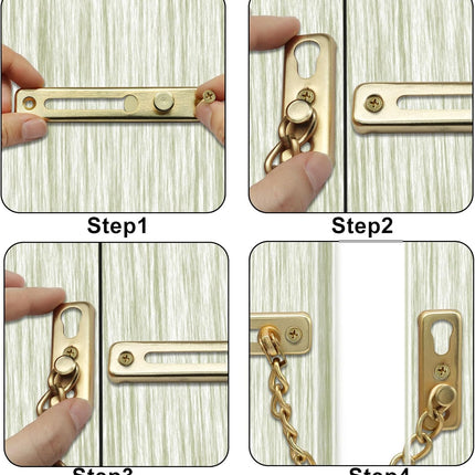 Heavy Duty Door Chain Lock with Mounting Screws, Stainless Steel Door Chain Guard for Front Doors, Pet Safe (Gold, 1 Pack).