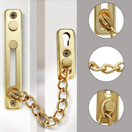Heavy Duty Door Chain Lock with Mounting Screws, Stainless Steel Door Chain Guard for Front Doors, Pet Safe (Gold, 1 Pack).