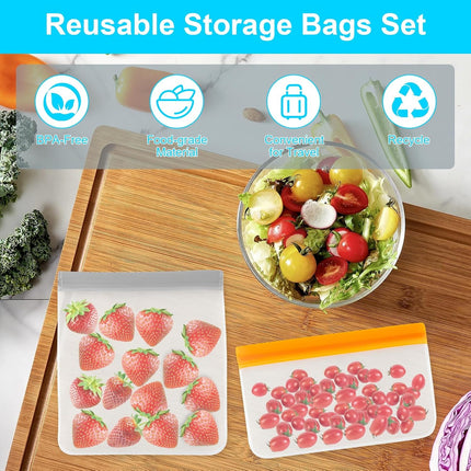 12 Pack Reusable Freezer Bags Dishwasher Safe, Leakproof Food Storage Bags, Silicone Bags for Food Storage Home Organization (4 Reusable Snack Bags 4 Sandwich Bags 4 Gallon Freezer Bags).