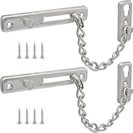 Heavy Duty Door Chain Lock with Mounting Screws, Stainless Steel Door Chain Guard for Front Doors, Pet Safe (Silver, 2 Pack).