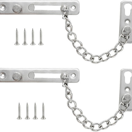 Heavy Duty Door Chain Lock with Mounting Screws, Stainless Steel Door Chain Guard for Front Doors, Pet Safe (Silver, 2 Pack).