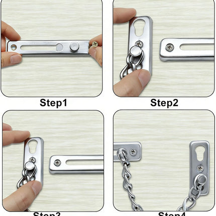 Heavy Duty Door Chain Lock with Mounting Screws, Stainless Steel Door Chain Guard for Front Doors, Pet Safe (Silver, 2 Pack).