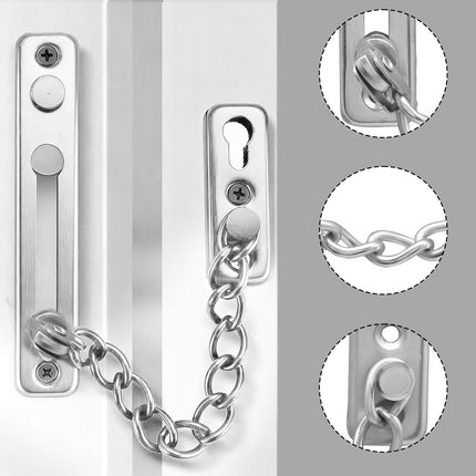 Heavy Duty Door Chain Lock with Mounting Screws, Stainless Steel Door Chain Guard for Front Doors, Pet Safe (Silver, 2 Pack).