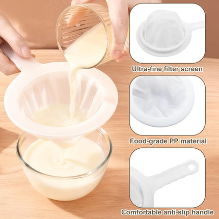 1 Pcs Fine Nylon Mesh Strainers 200 Mesh Fine Filter Spoon 5.7" Plastic Sieve with Handle, Sieve Filter for Food Tea Juice Coffee Milk Yogurt Soy Liquids.
