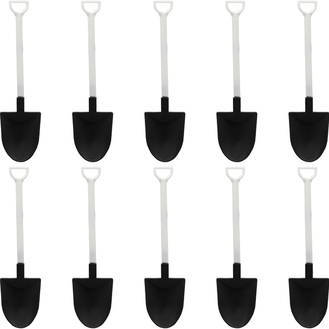 50 Pack Plastic Mini Shovel Shape Spoons for Desserts, Disposable Dessert Ice Cream Spoons, Fun Utensils for Family/Party(Black+White).