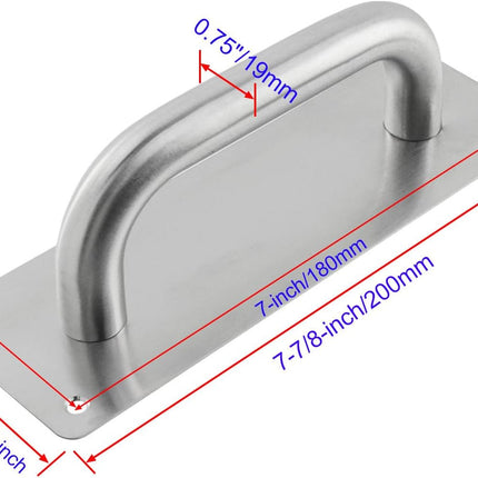 Door Pull Handle with Plate Stainess Steel Heavy Duty Barn Door Handle Push Pull Handles for Shed Commercial Gate, Silver, 7-7/8-inch x 2-9/16-inch.