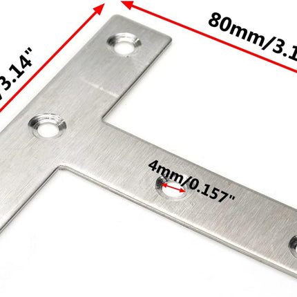T Brackets Mending Plate 3.14" x 3.14" Stainless Steel Flat Repair Plate - 10pcs.