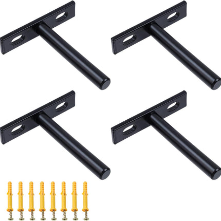 Floating Shelf Brackets 3-inch Heavy Duty Hidden Brackets Black Invisible Shelf Support for Floating Wood Shelves - 4pcs.