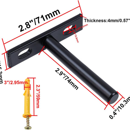 Floating Shelf Brackets 3-inch Heavy Duty Hidden Brackets Black Invisible Shelf Support for Floating Wood Shelves - 4pcs.