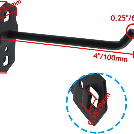 Pegboard Hooks Heavy Duty Metal Steel 3/8" Square Hole Peg Hooks Suitbale for 1.5" Spaced Pegboards Garage Wall Hooks for Organizing Tools in Home or Garage 4" Length Black- 4pcs.
