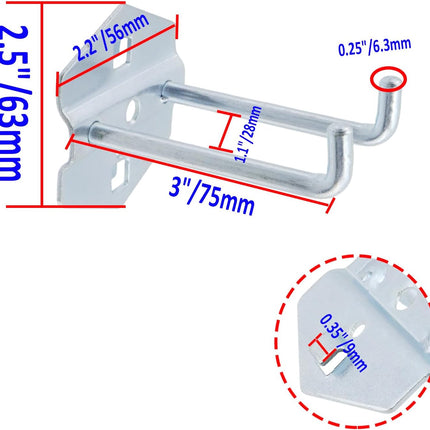 Pegboard Hooks Heavy Duty Metal Steel 3/8" Square Hole Peg Hooks Suitbale for 1.5" Spaced Pegboards Double Arm Wall Hooks for Organizing Tools in Home or Garage 3-inch Length -6pcs.
