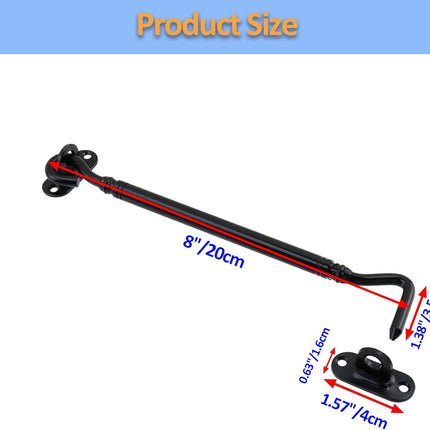 Gate Latch Hook and Eye Latch for Door Barn Door Lock Stainless Steel Door Latch for Shutters Window Shed Cabinet Black 8-inch Length - 2pcs.