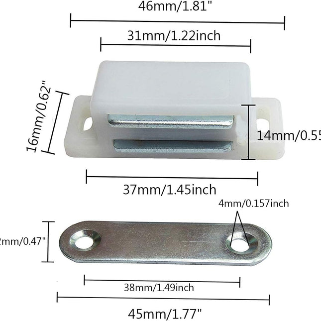 Magnetic Door Catch Latches for Cabinet Doors, Cupboards, Drawers & Shutters -Pack of 10.