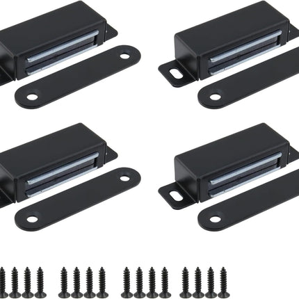 Magnetic Cabinet Door Catch 55 lbs Stainless Steel Magnets Closet Catches for Kitchen Bathroom Cupboard Wardrobe Drawer Latch 2.8" Length, Black -4pcs.
