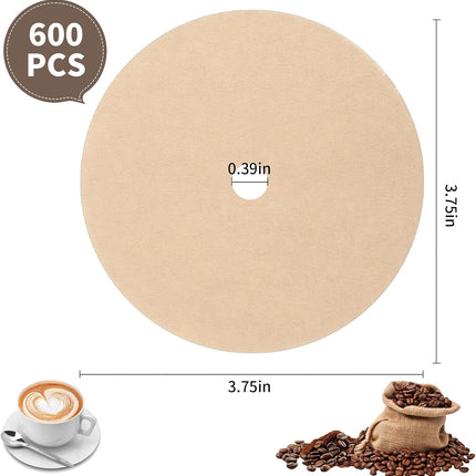 600 Count Percolator Coffee Filters，3.75 Inch Disposable Round Coffee Filter，Natural Unbleached，Disc Coffee Filters for Camping，Coffee Pot，Home，Office.