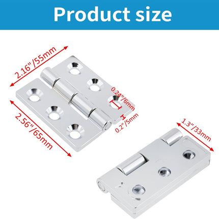 Butt Hinge Zinc Alloy Cabinet Hinges Polished Chrom Silver Residential Bed Room Hinge for Doors Hardware 2.56" x 2.16" -2pcs.